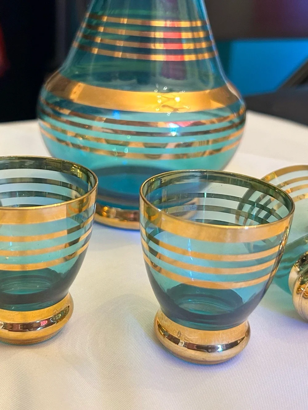 Gold-Trim Teal Glass Decorative Vase - Home Accents